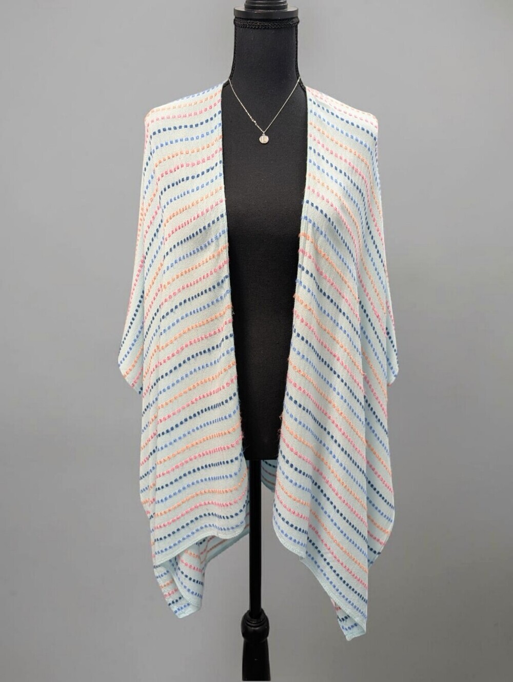 Mia & Tess Pastel Striped Boho Kimono Cardigan OS Coastal Resort Wrap